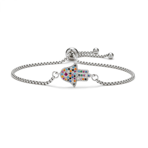 Adjustable Stainless Steel Bracelet with Copper Zircon Palm
