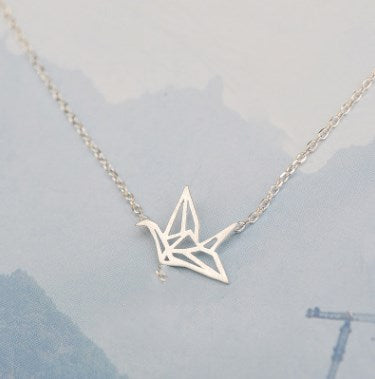 Silver Pendant Necklace with Origami Crane Design