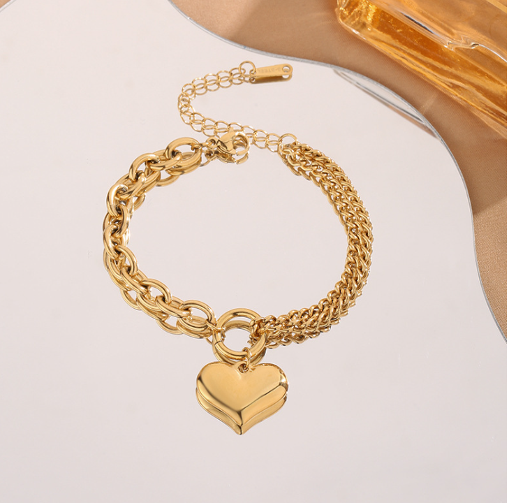 Double-layer Peach Heart Stainless Steel Bracelet