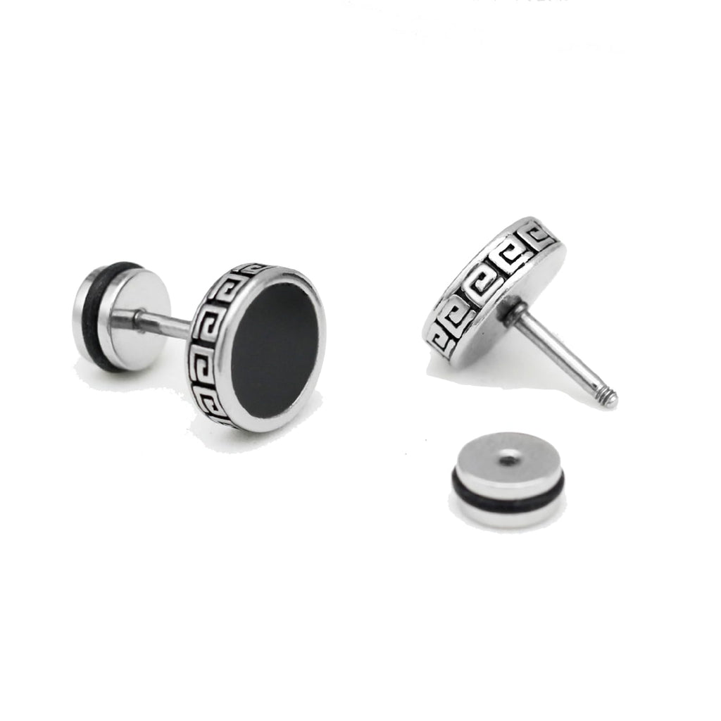 Hypoallergenic earrings for menMens surgical steel black stud earring jewelryGreat Wall wall grain round cake shapeSingle black gel 0.4 inches wide (Light black)