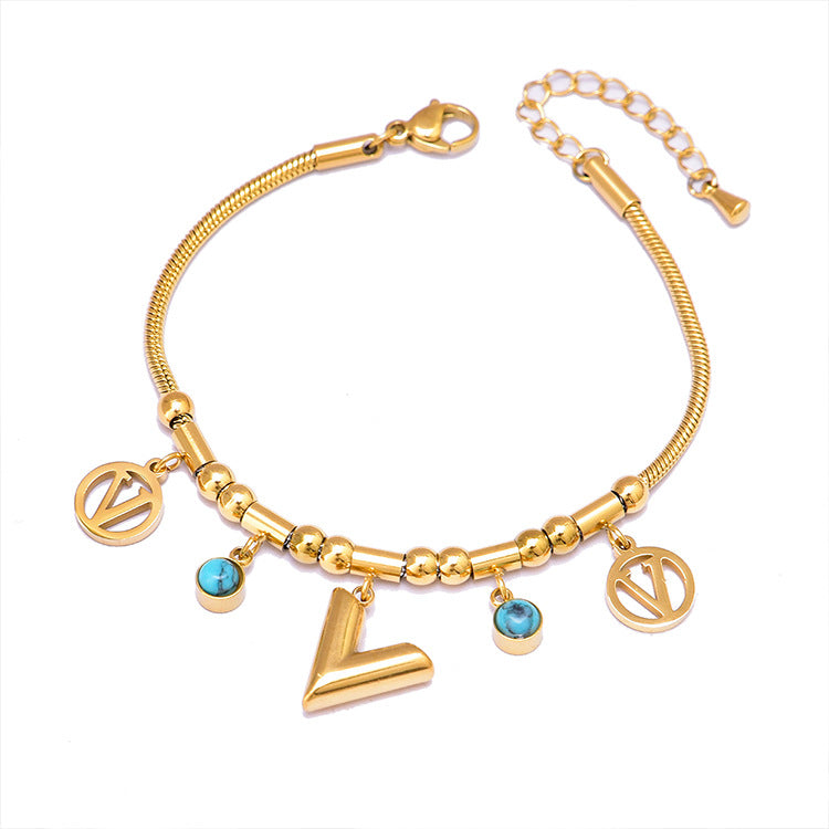 Colorful Geometric Snake Bone Bracelet with Bear & Charms