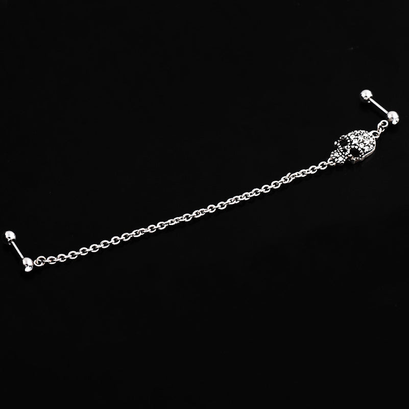 Fashion Titanium Steel Skull Crystal Earrings and Chains