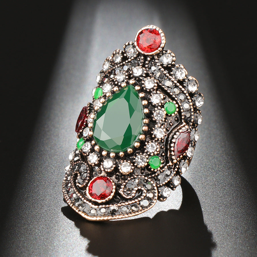 Gold Plated Vintage Ring with Blue Crystal (Sizes 7-12)