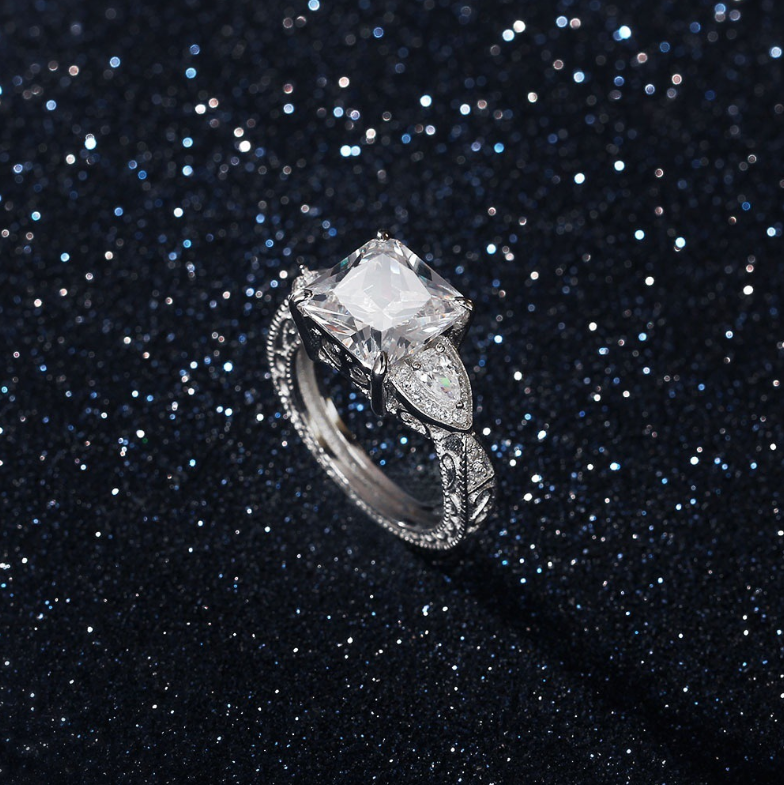Platinum-Plated Zirconia Diamond Ring
