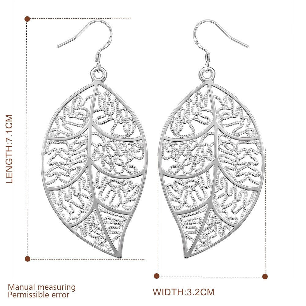 Silver Hollow Leaf Earrings