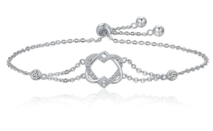 Heart-Shaped S925 Silver Bracelet with Platinum Plating
