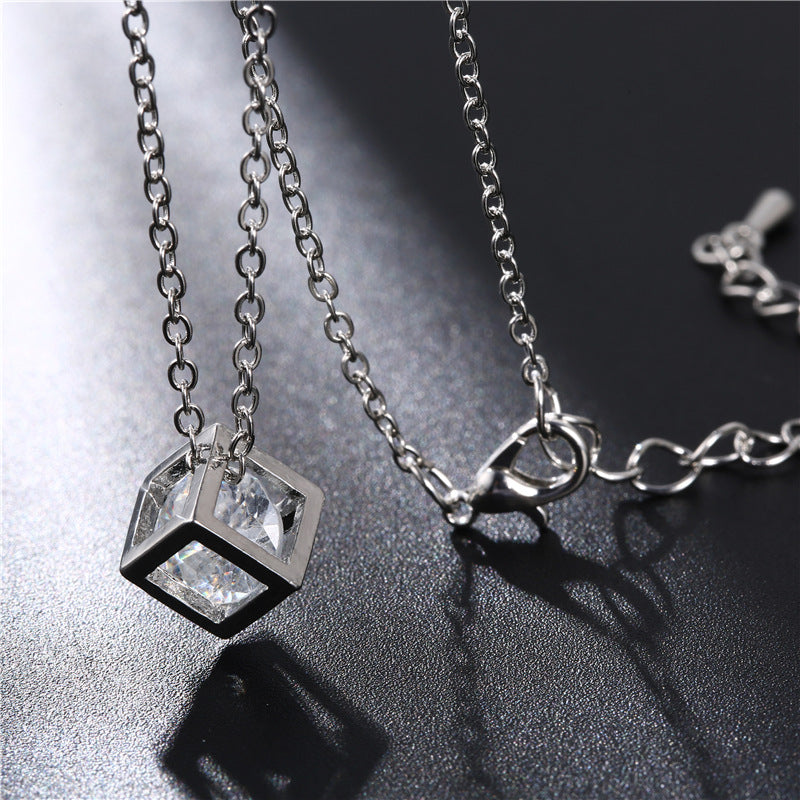 Platinum-Plated Love Cube Pendant Necklace for Women