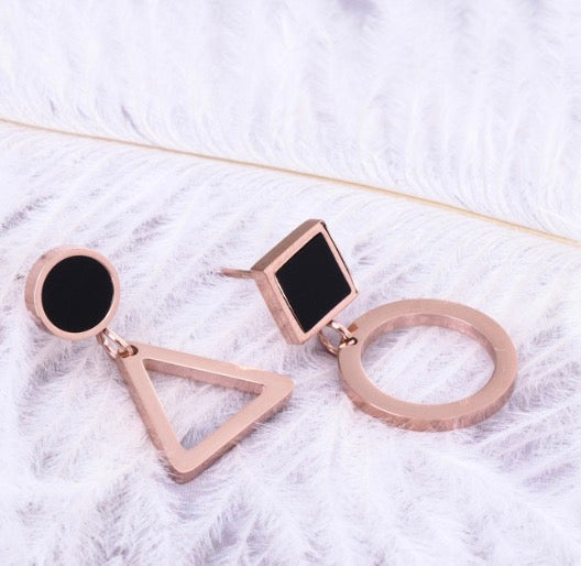 Rose Gold Titanium Steel Earrings - Asymmetric Design