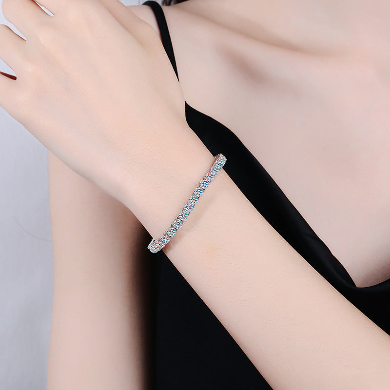 Platinum Silver Plated Full Row Moissanite Bracelet