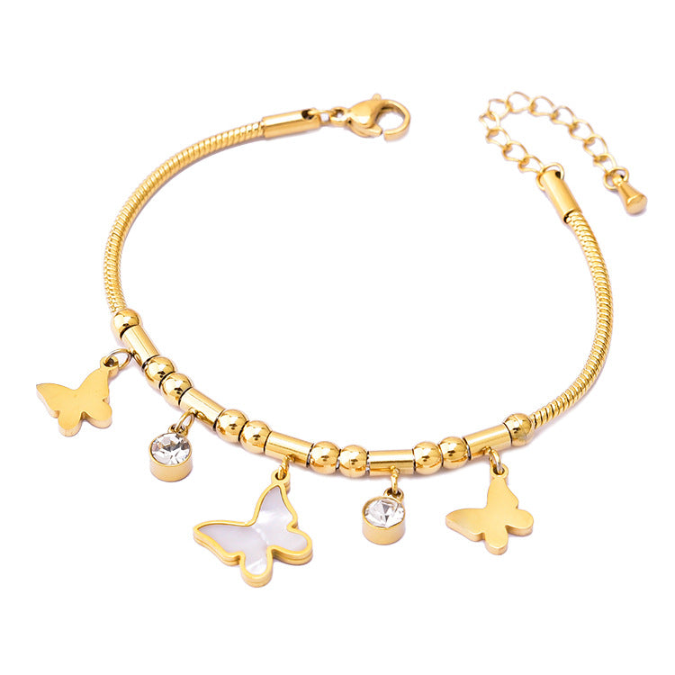 Colorful Geometric Snake Bone Bracelet with Bear & Charms