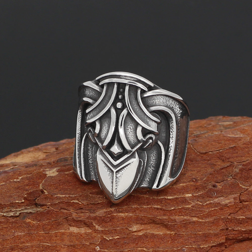 Stainless Steel Viking Celtic Wolf Odin Raven Titanium Ring