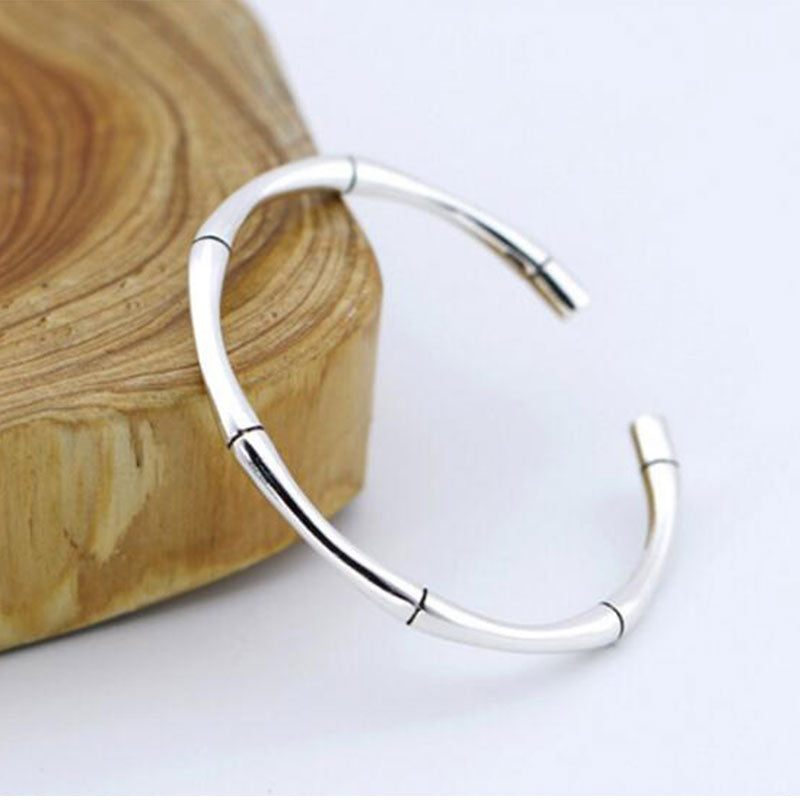 925 Silver Bamboo Design Adjustable Bangle for Couples