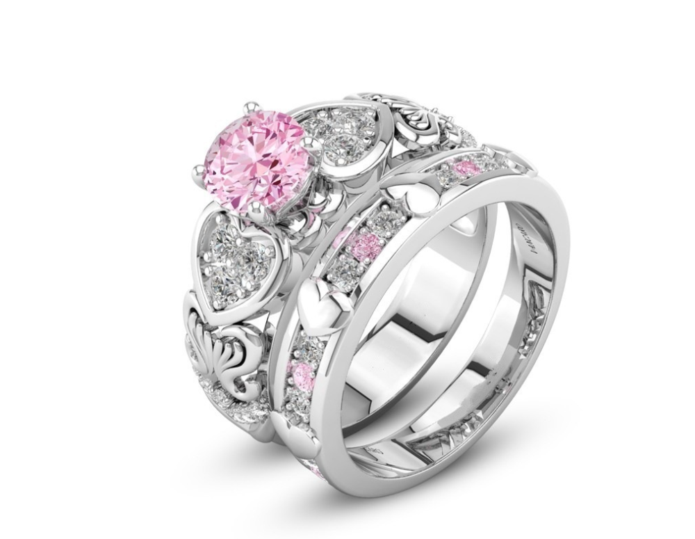 Heart Platinum Ring - Double Layer Stacking Ring