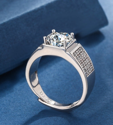 Geometric Zirconia Inlaid Platinum Women's Ring