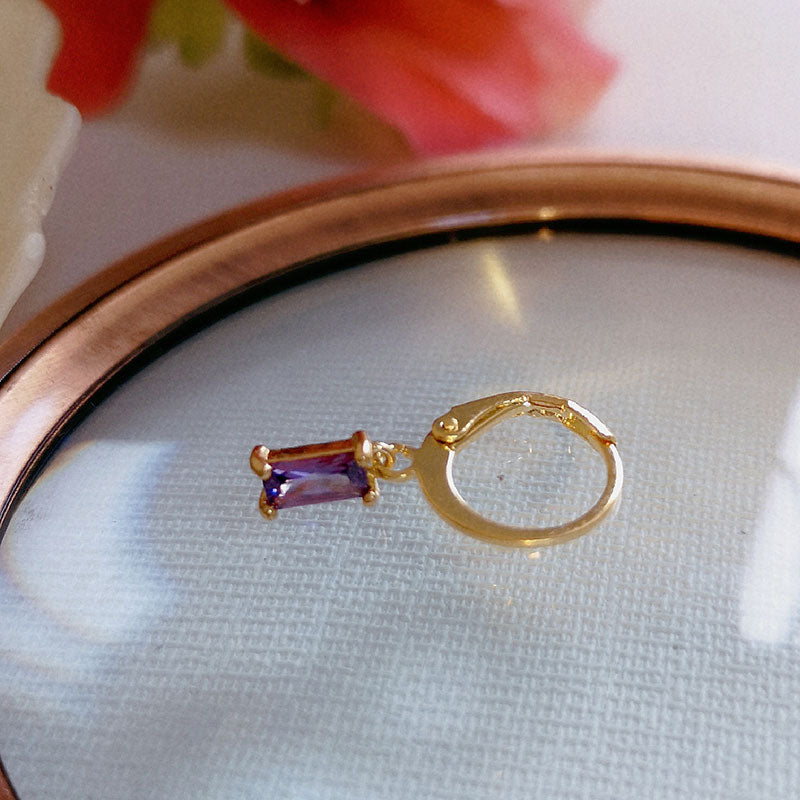 Gold-Plated Colorful Rectangular Mini Zircon Earrings