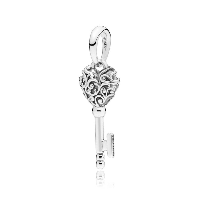 Romantic Heart Key S925 Silver Pendant Necklace and Bracelet