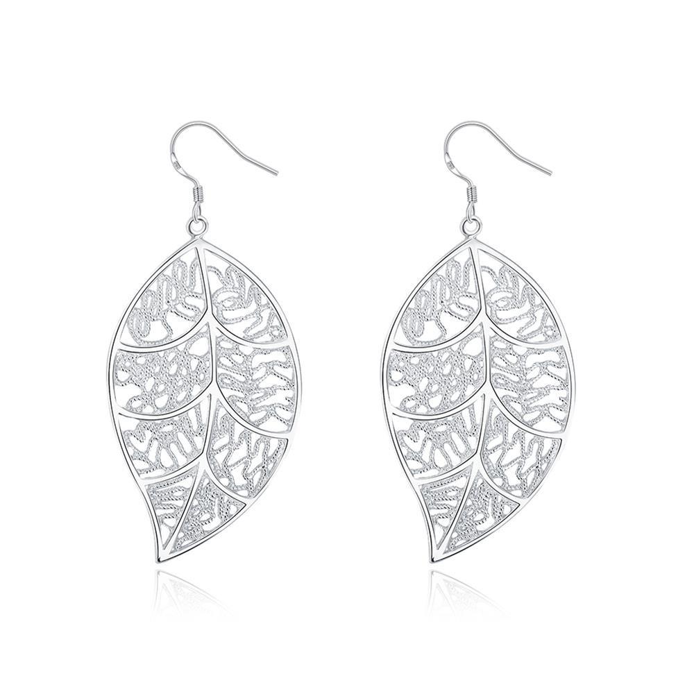Silver Hollow Leaf Earrings