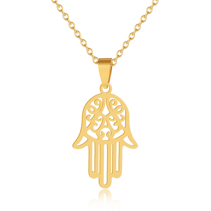 Stainless Steel Pendant Necklace with Hand Design