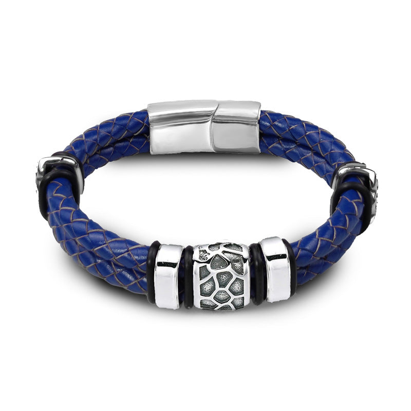 Men's Vintage Genuine Leather & Stainless Steel Bracelet