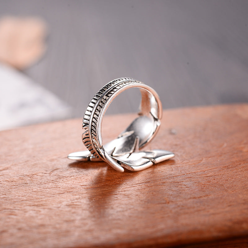 Creative Leaf Ring, Vintage Silver Couple's Ring