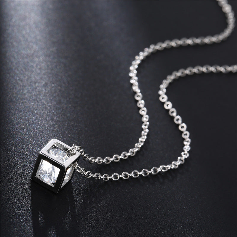 Platinum-Plated Love Cube Pendant Necklace for Women