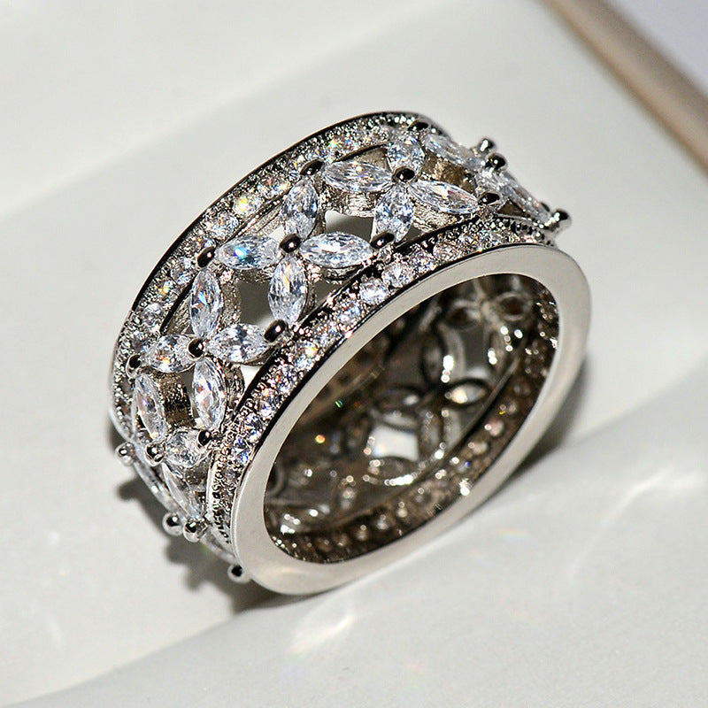 Electroplated Platinum Over Zircon Fashion Ring