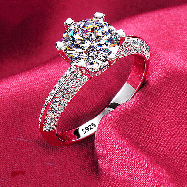 Round Cut Zircon Platinum Ring