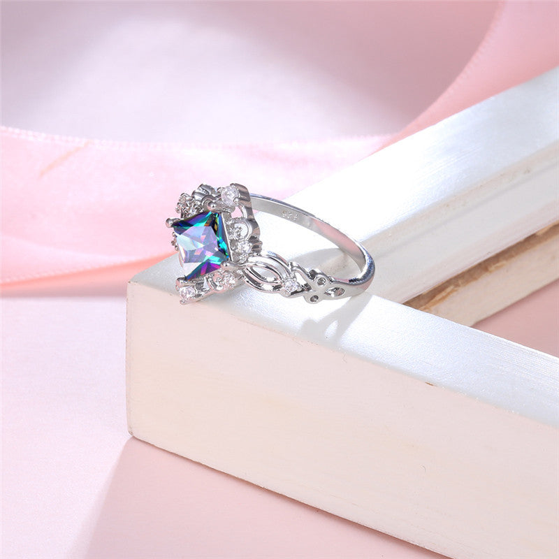Platinum Colorful Diamond Ring (Square Design)