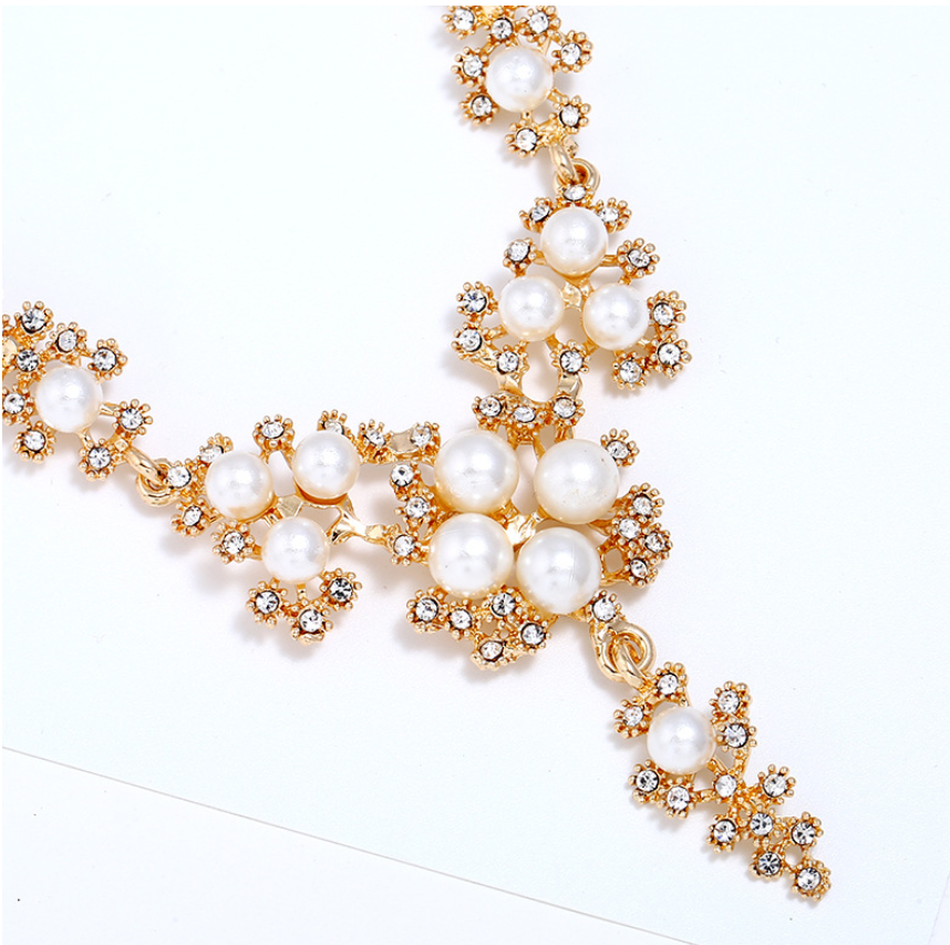 Pearl and Rhinestone Earring Necklace Set