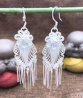 Handmade Miao Silver Flower Tassel Earrings 999 Fine Silver
