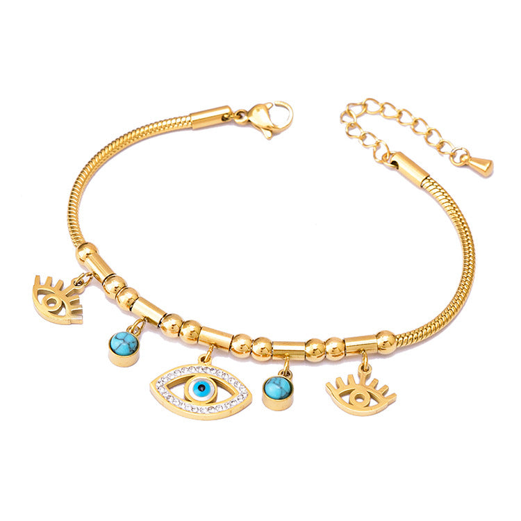 Colorful Geometric Snake Bone Bracelet with Bear & Charms