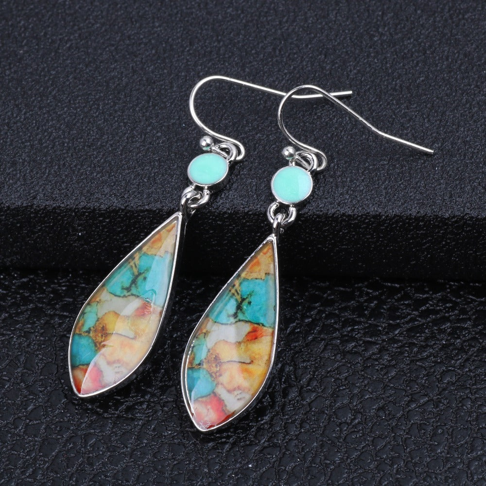 Vintage Colorful Glass Earrings with Platinum Plating