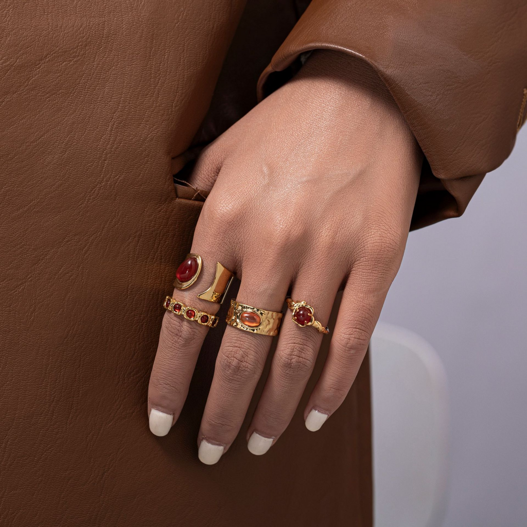 Red Agate Steel Ring
