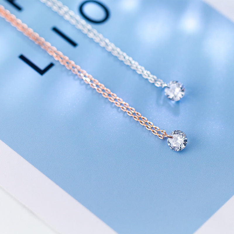 S925 Silver Pendant Necklace with Simple Diamond Design