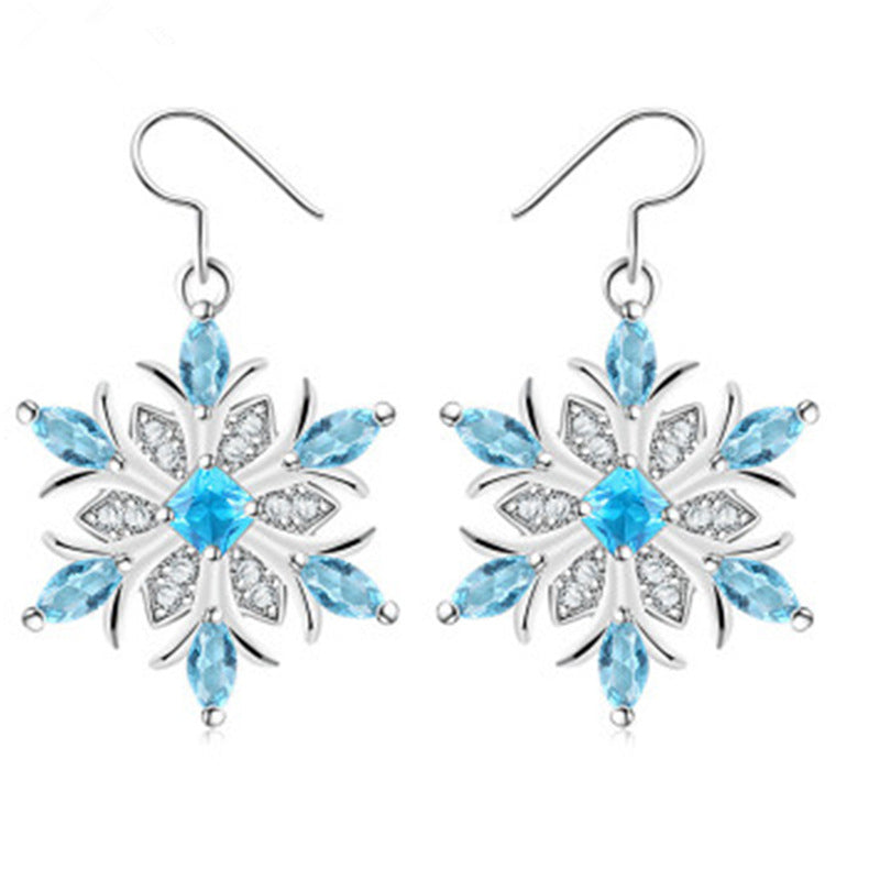 Platinum Water Blue Snowflake Earrings