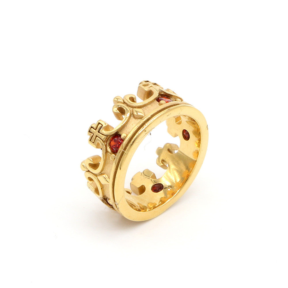 Gothic Titanium Steel Vintage Ring with Ruby Crown