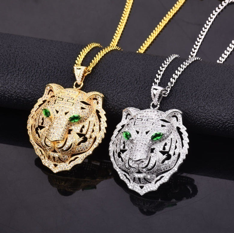 Diamond Tiger Head Pendant in Gold, Silver, & Rose Gold