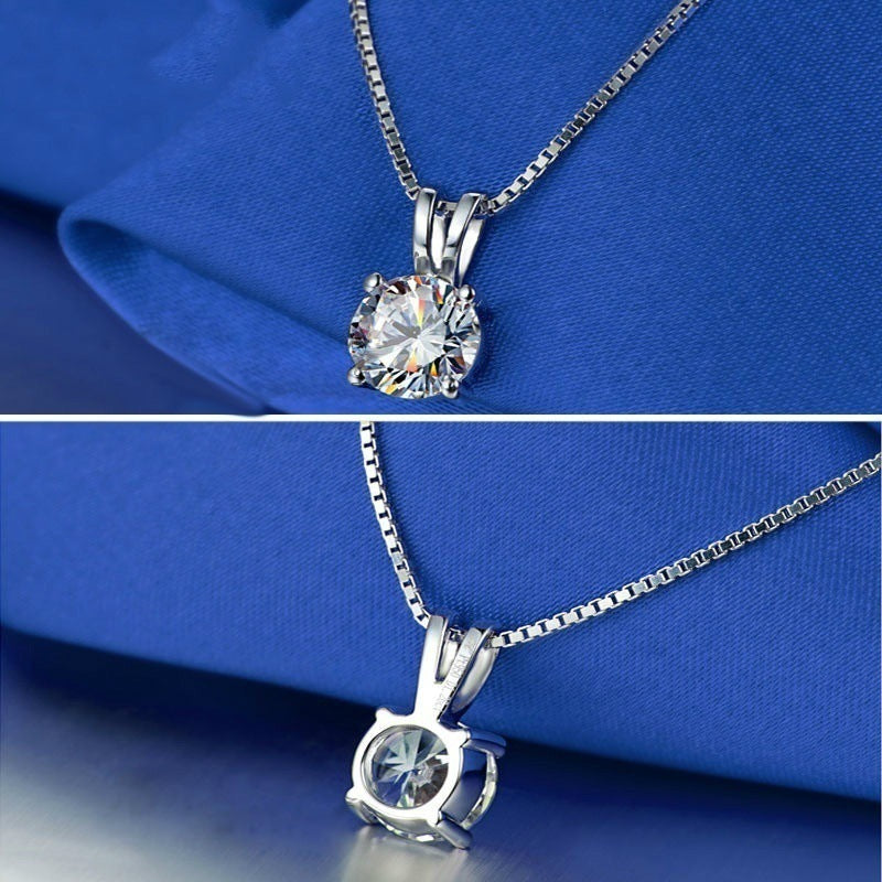 Platinum Plated Pendant with Round Zirconia Necklace