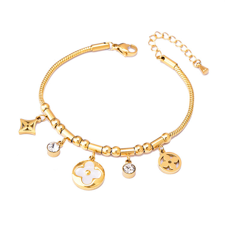 Colorful Geometric Snake Bone Bracelet with Bear & Charms