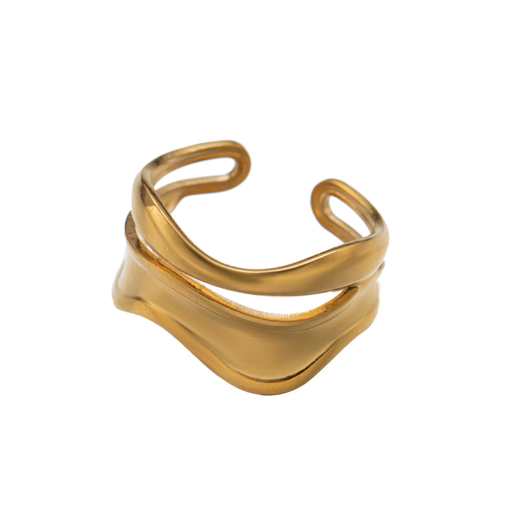 Korean Style Double Layer Cross Design Titanium Ring