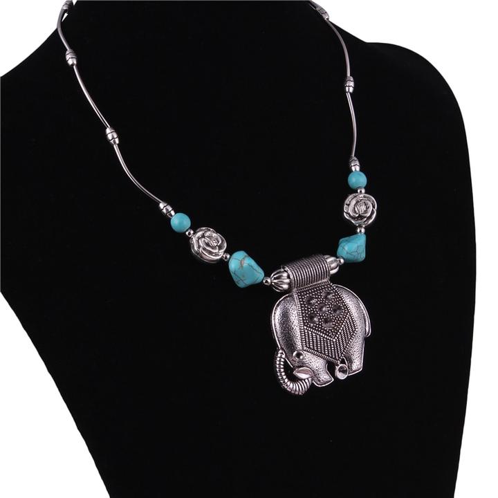 Turquoise Elephant Pendant, Bohemian Necklace