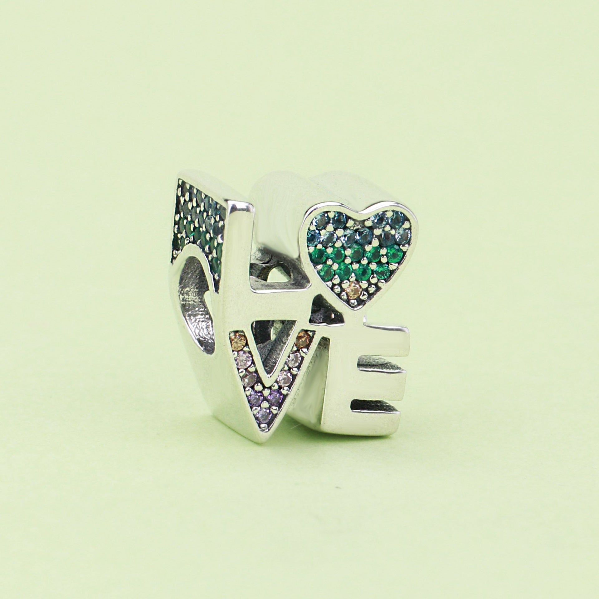 S925 Silver Beads Colorful Love Rainbow DIY Charms