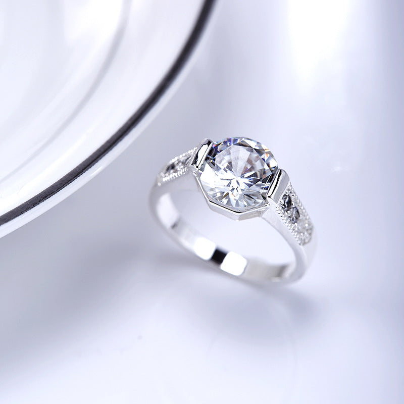 Geometric Zirconia Inlaid Platinum Women's Ring