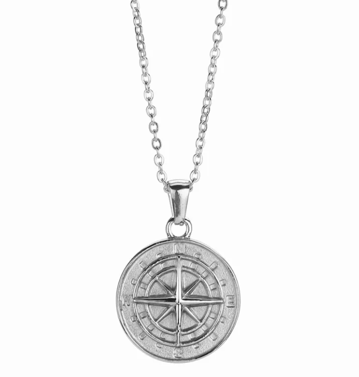 Titanium Steel Compass Pendant Necklace