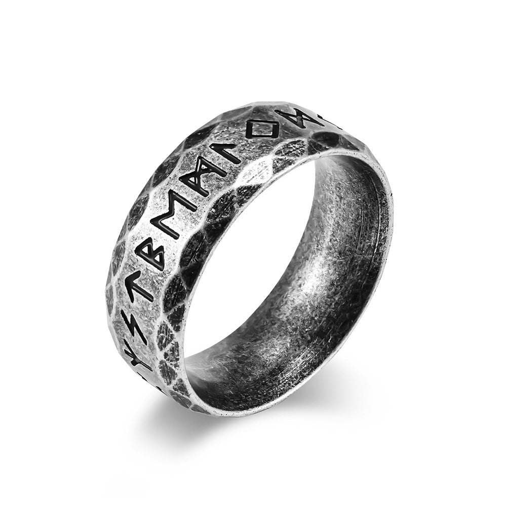 Vintage Viking Text Titanium Ring for Men
