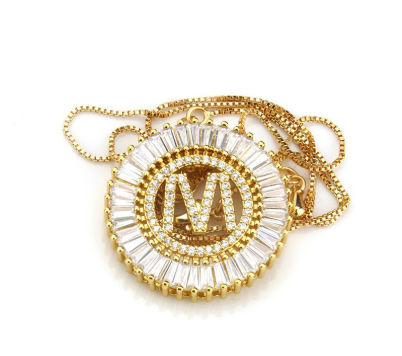 Stylish Zircon Pendant Necklace with Alphabet Letters