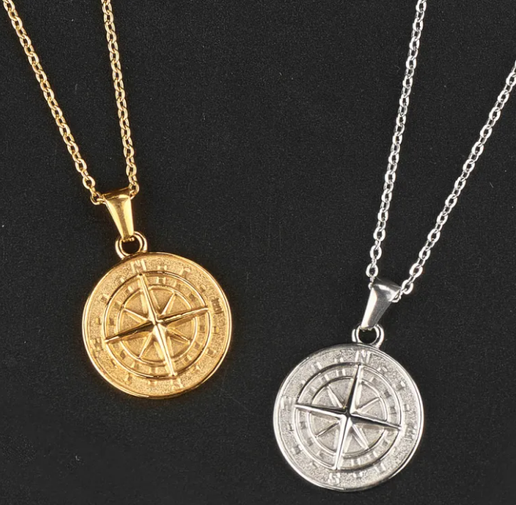 Titanium Steel Compass Pendant Necklace