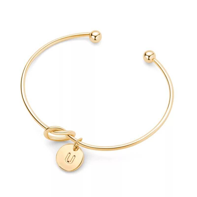 Simple Knot Heart Metal Bracelet with 26 Letter Charms