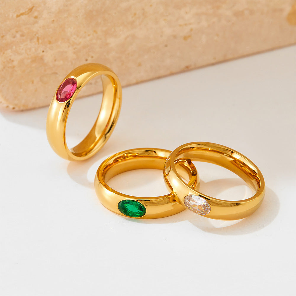 Glossy Vintage Ring with Micro-inlaid Zircon Stones