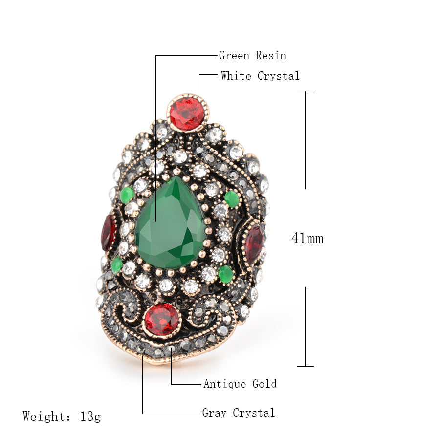Gold Plated Vintage Ring with Blue Crystal (Sizes 7-12)
